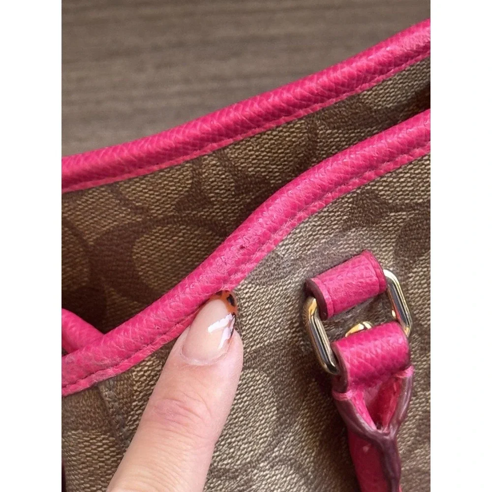 Authentic COACH Signature Shoulder Hand Bag Leather Brown‎ Pink